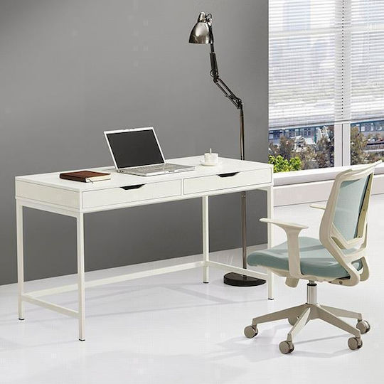Desk Wooden White with Metal Legs 131.5x60x76cm