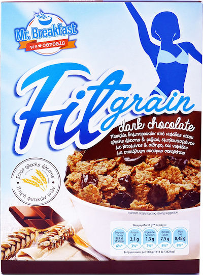 Mr.Breakfast Люспи Пшеница Fitgrain Dark Chocolate Пълнозърнест 375гр