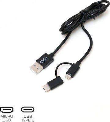 Osio Regular USB to Type-C / micro USB Cable Μαύρο 1m (OTU-495B)