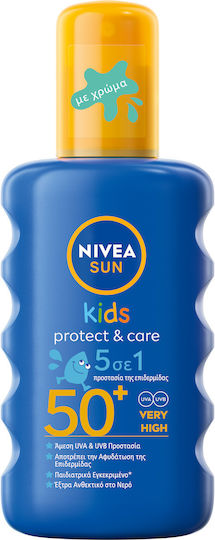 Nivea Sun Kids Protect & Care με Χρώμα SPF50+ Αδιάβροχο Παιδικό Αντηλιακό Spray για Πρόσωπο & Σώμα 200ml