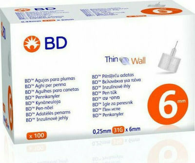 BD Thin Wall Insulin Needles 31G x 6mm 100pcs