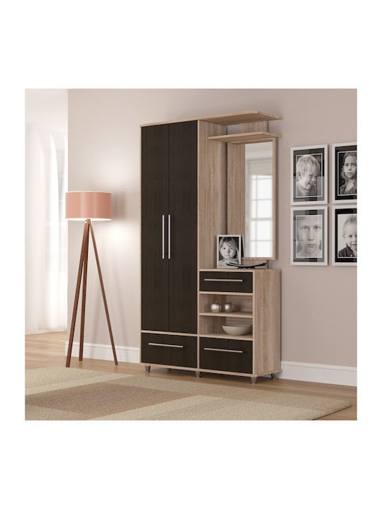 Niagara Eingangsmöbel mit Spiegel / Schuhschrank & Schrank Sonoma / Wenge 113x37.5x198cm