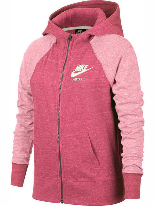 Nike Αθλητική Παιδική Ζακέτα Φούτερ με Κουκούλα Ροζ Sportswear Vintage
