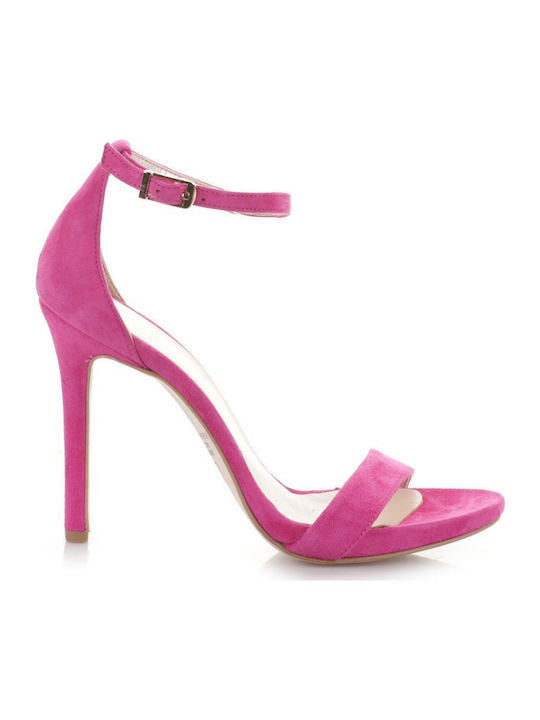 Fardoulis Suede Women's Sandals with Ankle Strap Fuchsia