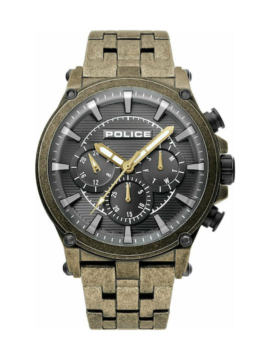 Police Taman Watch Chronograph Battery with Brown Metal Bracelet