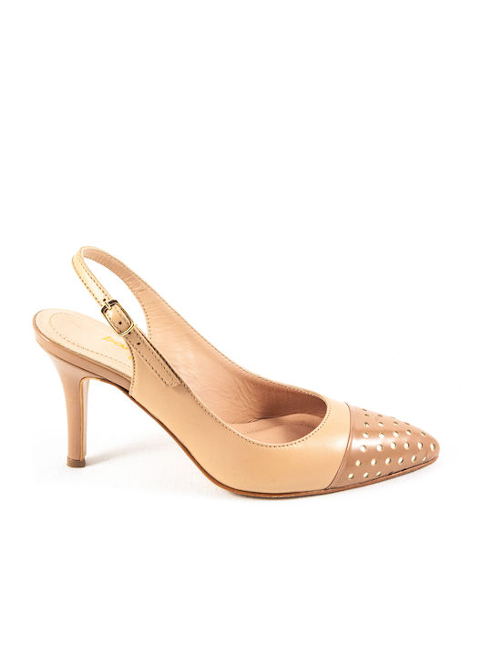 Boxer Leder Pumps mit Stiletto-Absatz & Riemchen Beige