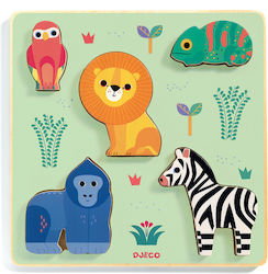 Wooden Kids Peg Puzzle Liner Wild Animals for 2++ Years 5pcs Djeco