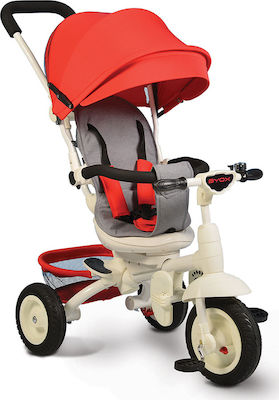 Byox Queen Kids Tricycle Convertible With Air Wheels, Sunshade, Push Handle & Storage Basket for 18+ Months Red