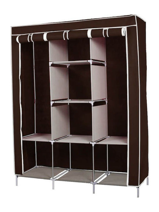 Hoppline Fabric Wardrobe with Zipper and Shelves in Brown Color 130x45x170cm HOP1000701-2