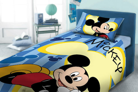 Dimcol Sheet Set Single Cotton Mickey Blue 165x245cm 2pcs