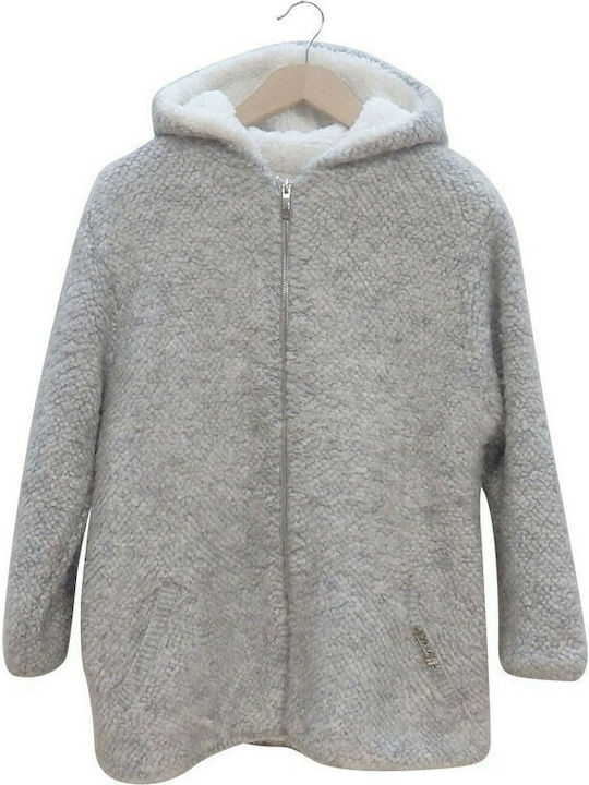 Εβίτα Girls Knitted Hooded Cardigan with Zipper Gray