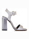 Sante Leather Women's Sandals Silver with Chunky High Heel