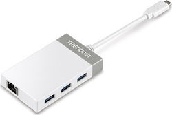 Trendnet TUC-ETGH3 USB-Hub 3 Anschlüsse (USB-C) + LAN