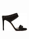 Sante Suede Women's Sandals Black with Thin High Heel