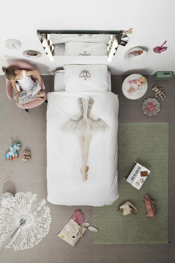Snurk Ballerina Conținut set Husă de pilotă pentru copii Single cu față de pernă Alb 135x200cm
