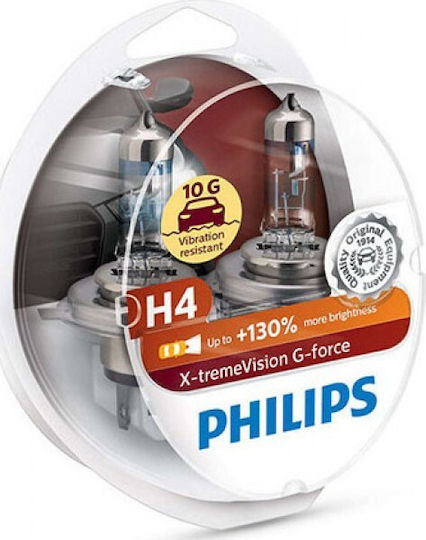 Philips Lamps Car X-tremeVision G-Force H4 Halogen 3500K Warm White 12V 60W 2pcs