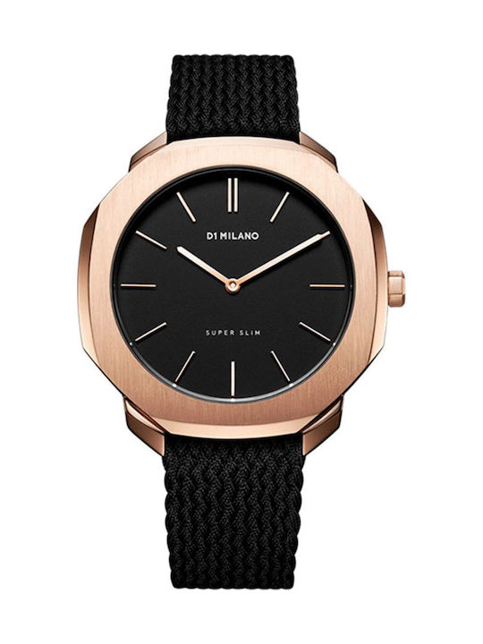 D1 Milano Super Slim Rose Gold Black Men's Watc...