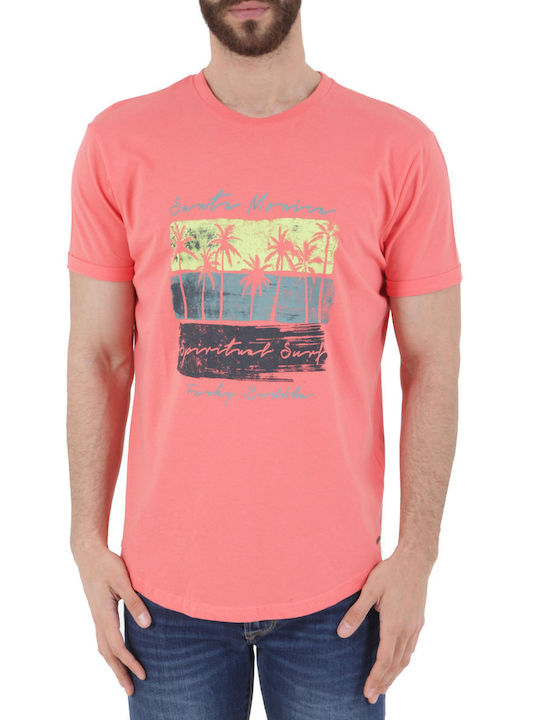 Funky Buddha Ανδρικό T-shirt Peach Orange Με Στάμπα