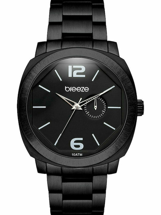 Breeze Ανδρικό Ρολόι 46mm Χρονογράφος Μπαταρίας με Μαύρο Μεταλλικό Μπρασελέ