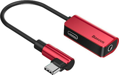 Baseus L45 Convertor USB-C masculin în 3.5mm / USB-C feminin Roșu