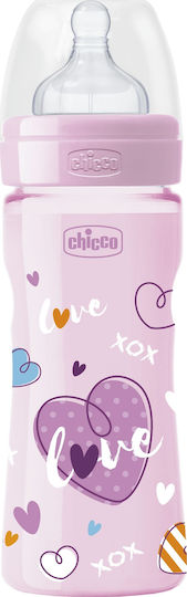 Chicco Plastikflasche Well Being Gegen Koliken mit Silikonsauger für 2+ Monate Pink Liebe - Rosa 250ml