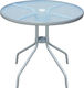 Outdoor Dinner Free Standing Table with Glass Surface and Metal Frame Gray 80x80x71cm