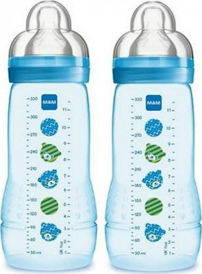 Mam Plastic Baby Bottles Set Easy Active Combi-Pack with Silicone Teat 330ml for 4+ months 2pcs Γαλάζιο Αρκουδάκια