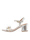 Gioseppo Leather Women's Sandals Silver with Chunky Medium Heel