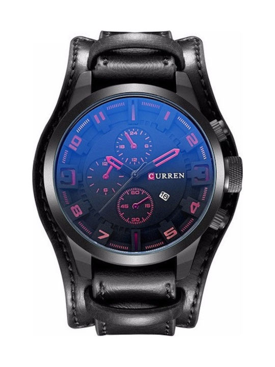 Curren Watch Battery with Leather Strap Black / Red