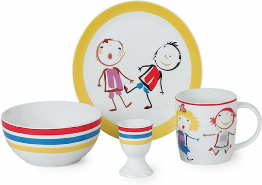 Karvounis Feeding Set made of Porcelain Multicolour 4pcs