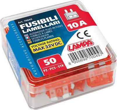 Lampa Automotive 50 Plug-in Fuses 10A Σετ Ασφάλειες Αυτοκινήτου Μαχαιρωτές 50τμχ
