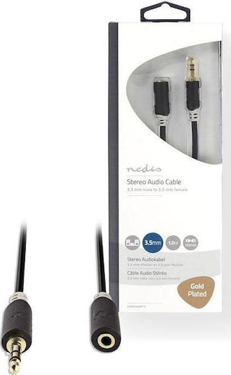 Nedis 3.5mm Jack Cable 3.5mm Male - 3.5mm Female Black 1m With Gold Plated Terminals CABW22050AT10