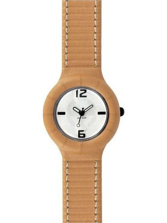 HipHop Damen Uhr mit Orange Lederarmband