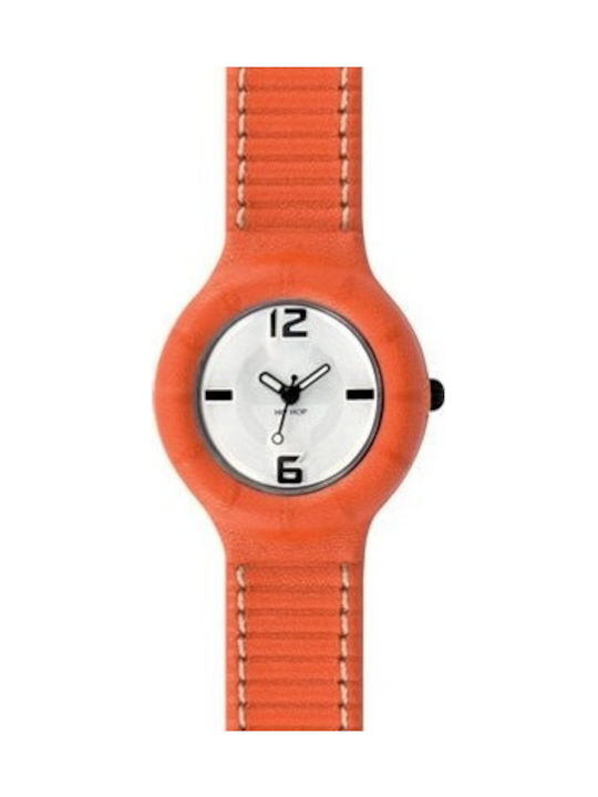 HipHop Uhr mit Orange Lederarmband HWU0201