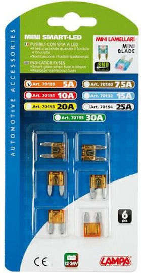 Lampa Smart-Led MicroBlade Indicator Fuses 12/24V 25A Комплект автомобилни предпазители Ножовидни 6бр