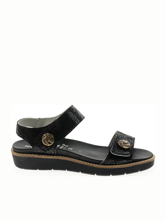 Naturelle Leather Women's Flat Sandals Anatomic with Strap in Black Color