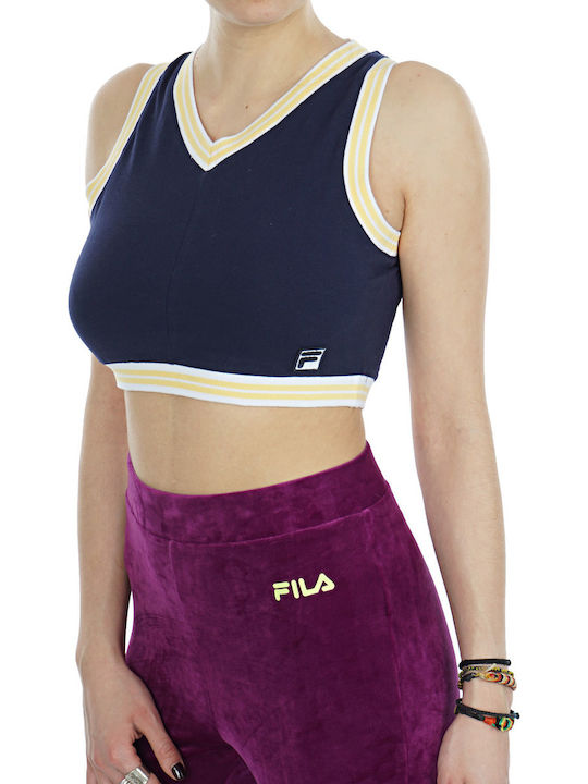 Fila Nina Дамско Лятно Crop Top Без Ръкави с V Обло Деколте Тъмносиня