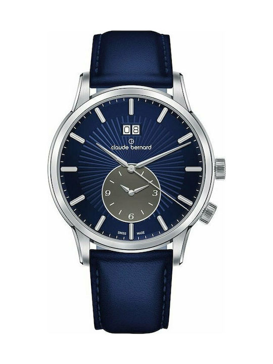 Claude Bernard Uhr Chronograph Batterie mit Blau Lederarmband 620073BUIGN