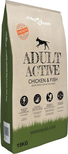 Premium Adult Active Chicken 15kg Dry Dog Food for Adult Dogs with Chicken and Fish