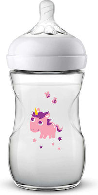 Philips Plastic Bottle Natural with Silicone Nipple for 1+ months Transparent-Pink Unicorn 260ml 1pcs