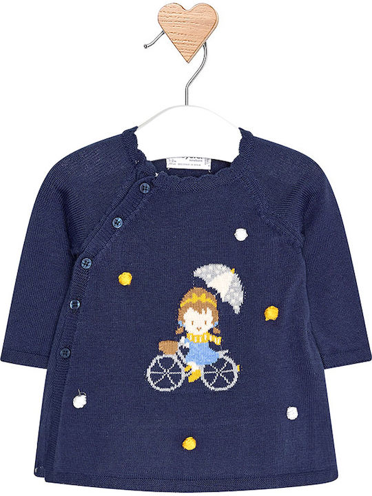 Mädchenkleid Langärmelig Gestrickt Set aus 2 mit Zubehör Marineblau