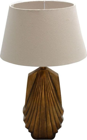 Inart Metal Vintage Table Lamp for Socket E27 with Beige Shade and Brown Base