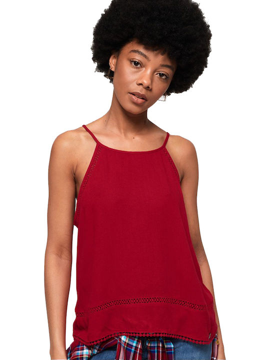 Superdry Ricky Cami Women's Summer Blouse with Straps Burgundy