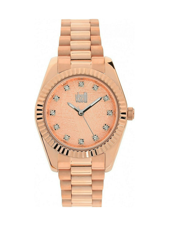 Visetti City Link Crystals Watch with Pink Gold Metal Bracelet