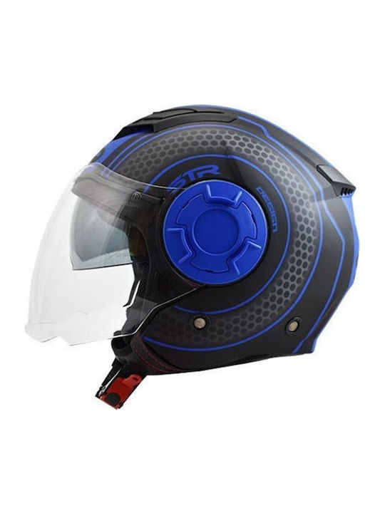 STR Tron Black Matt-Blue Motorradhelm Jet ECE 22.05 1100gr ST071