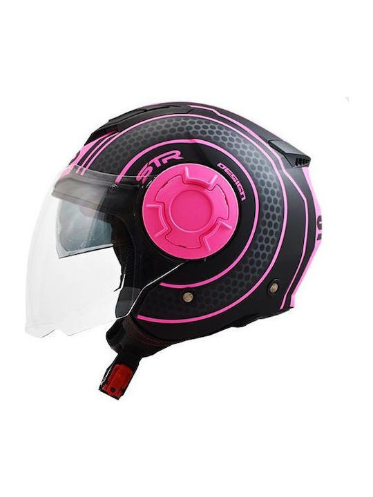 STR TRON Tron Black Matt-Pink Motorradhelm Jet ECE 22.05 1100gr 693-30-0711200