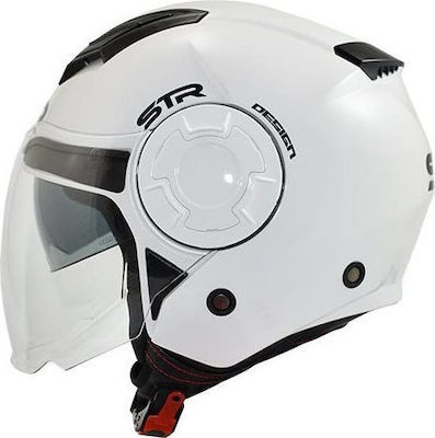 STR Tron Jet Helmet with Sun Visor ECE 22.05 1100gr White ST071WHTM