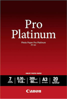 Canon PT-101 Photo Paper Pro Platinum A3 300gr/m² for Inkjet Printers 20 Sheets