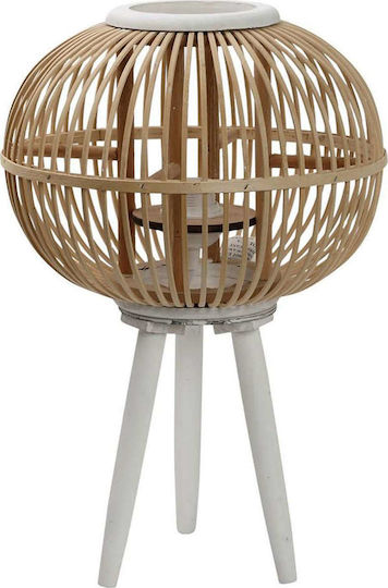 Espiel Holz Tischlampe für Fassung E27 mit Beige Schirm und Weiß Basis