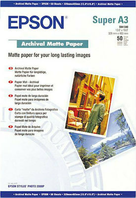 Epson Archival Matte Paper Φωτογραφικό Χαρτί A3+ 189gr/m² για Εκτυπωτές Inkjet 50 Φύλλα